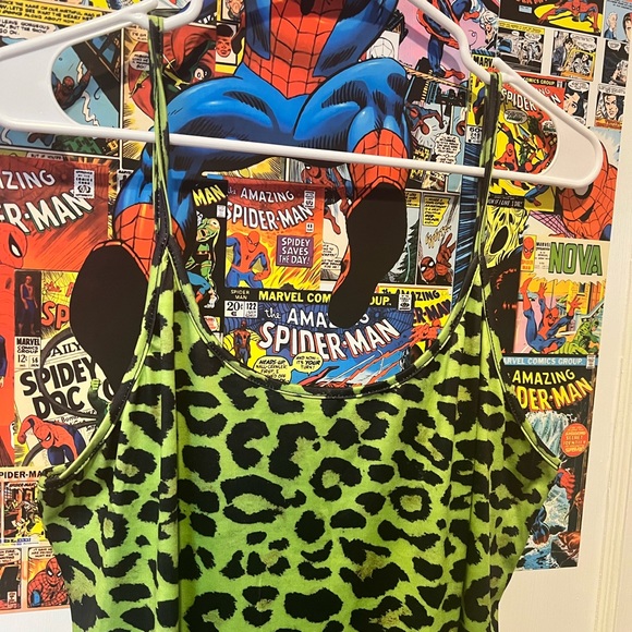 Green and black leopard spaghetti strap dress - XL - Picture 2 of 6